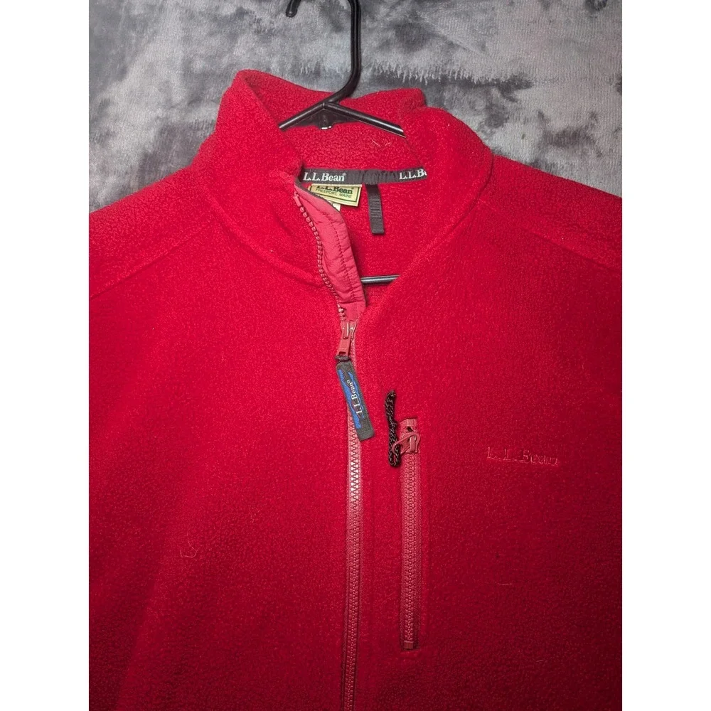 LL Bean Mountain Classic Fleece Polyester Mens Medium Red Full Zip Jacket Coat